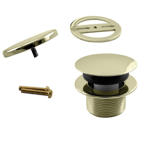 Westbrass Coarse Thread Tip-Toe Bathtub Drain with No-Hole Overflow Cover, Polished Brass D398RK-01
